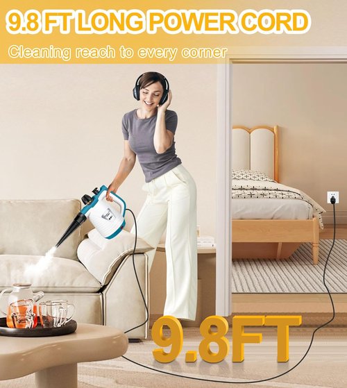 LanAqua Handheld Steam Cleaner with 9 Accessories, Pressurized Handheld Multi-Surface Natural Steam Cleaner for Home, Multi-Purpose Portable Steamer for Cleaning Floor, Upholstery, Grout and Car