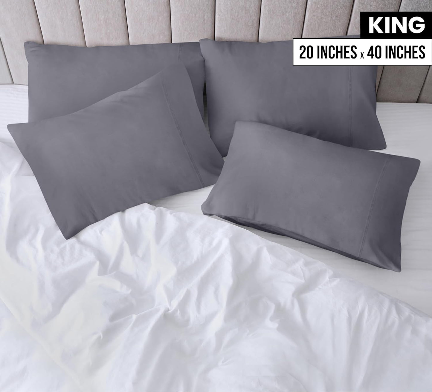 Utopia Bedding King Pillow Cases - Soft Brushed Microfiber - 4 Pack, 20 X 40 Inches | Fade Resistant, Grey