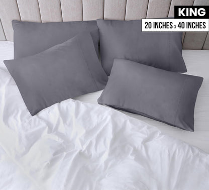Utopia Bedding King Pillow Cases - Soft Brushed Microfiber - 4 Pack, 20 X 40 Inches | Fade Resistant, Grey