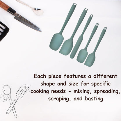 Skiennix Silicone Spatula Set - 5-Piece Heat Resistant Kitchen Utensils | Sage Green, Non-Stick Design for Easy Cleaning and Flipping Pancakes
