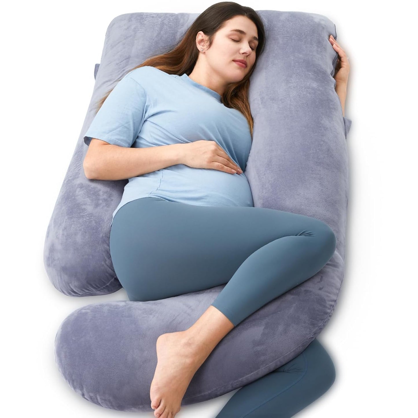 Momcozy U Shaped Pregnancy Pillow - Full Body Maternity Support for Back, Legs & Belly | 57 Inch, Grey