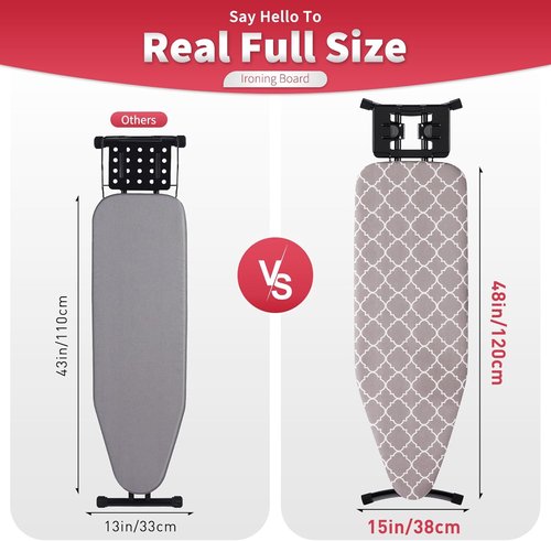 Full Size Ironing Board - Sturdy 57” x 15” Design with Iron Rest & Heat Resistant Cover - Black Gray