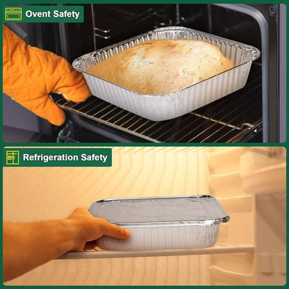 Heavy-Duty Aluminum Foil Pans by [Brand Name] - 8x8 Inch Disposable Baking Trays with Lids | 15 Pack, Reusable & Leakproof