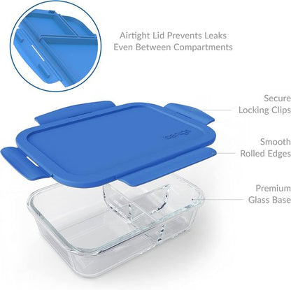 Bentgo Glass Lunch Box - Leak-Proof Bento-Style Container with Airtight Lid - 5 Cup Capacity in Blue
