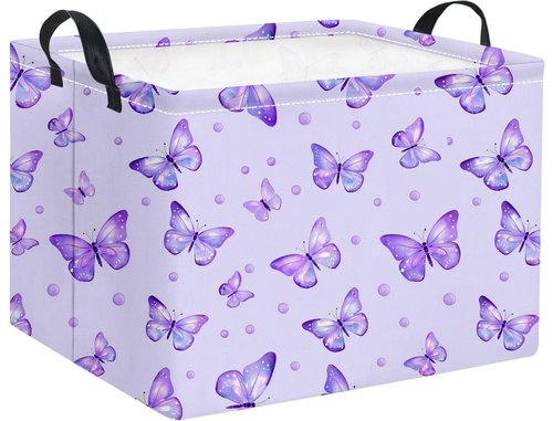 HIYAGON Rectangular Baby Girl Basket Kids Baby Storage Basket Toy Storage Bin Organizer Box Room Decor(Dot Butterfly)