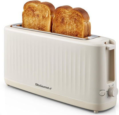 Elite Gourmet SLIMTOAST™ 2-Slice Long Slot Toaster - Cool-Touch Body & 6 Toast Settings | Extra Wide 1.5” Slot in Cremello