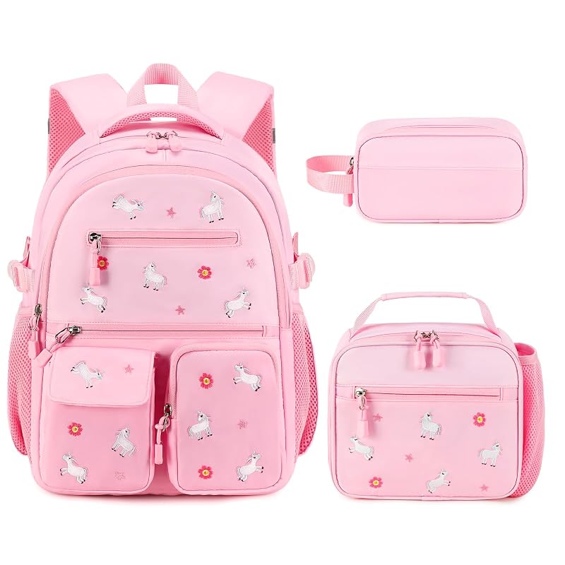 Kids' 3-Piece Backpack Set with Lunch Bag & Pencil Case - Pink Unicorn