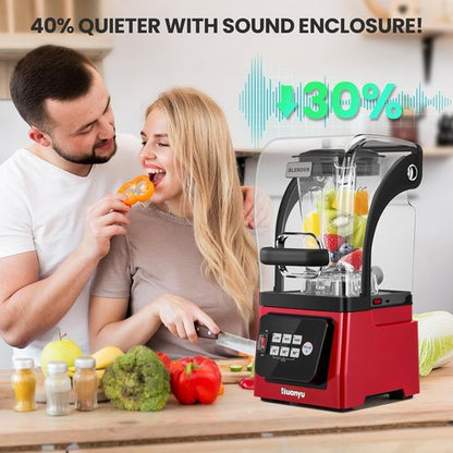 Huanyu Commercial Blender - 2L 68OZ 2200W Quiet Professional Blender with Sound Enclosure | Red