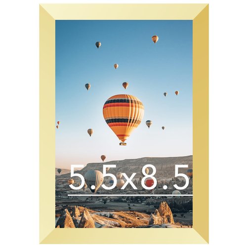 JCJMY 5.5x8.5 Picture Frame Gold for Wall Hanging or Tabletop, Wall Mounting Horizontally or Vertically, 5.5 x 8.5 Wall Gallery Poster Photo Frame with Shatter Resistant Plexiglass, Gold