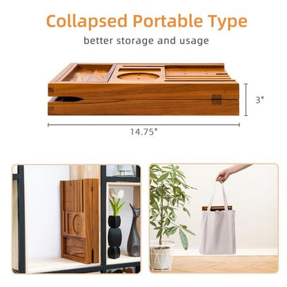 Flyjoe Luxury Teak Bathtub Tray - Foldable Bath Caddy with Expandable Handles, Wine Glass & Phone Holder, Book Stand - Enhance Home Spa Experience with Natural Material - Relaxing & Reading