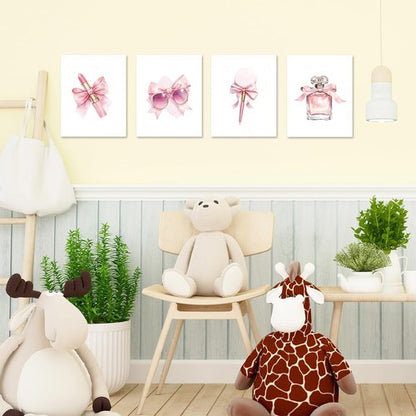 JINYO Coquette Pink Bow Wall Art Prints - Set of 4 Preppy Girly Decor for Girls' Room | 8x10 Unframed