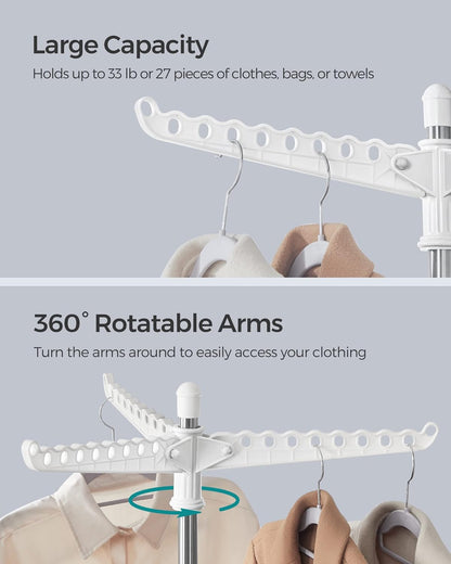 SONGMICS Clothes Drying Rack - 59-Inch Folding Laundry Rack with 3 Rotatable Arms & Stainless Steel | White/Silver