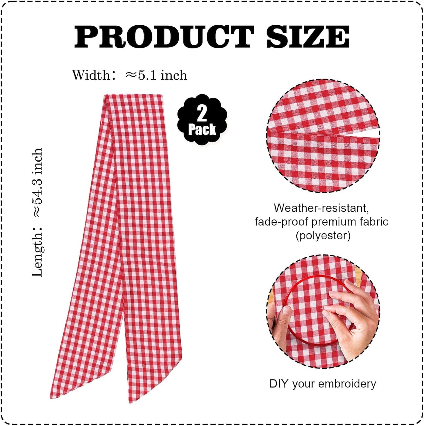 Regine Switzerland Wreath Sash 2-Pack - Red White Checkered Plaid Bow Ribbon Bundle for Holiday Decor (5.12" x 54.33")