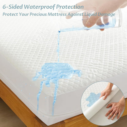 Regine Switzerland Queen Size Mattress Protector - 100% Waterproof Zippered Cover | Soft, Cooling & Noiseless Encasement for 10-12" Deep Mattresses