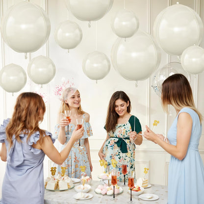 Skiennix 12Pcs Cream White Round Foil Balloons - 22" & 10" Mylar Ivory Balloons for Boho Weddings & Parties