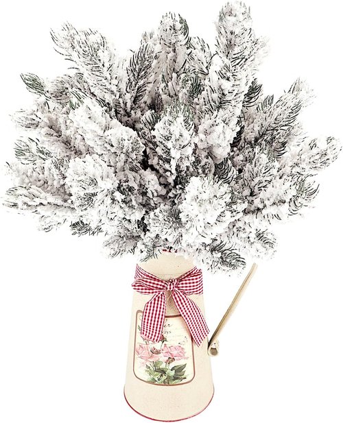 Kesywale Frosted Artificial Pine Needles - 10PCS Snowy Pine Picks for Christmas Tree Decor | 10.6" Greenery Stems
