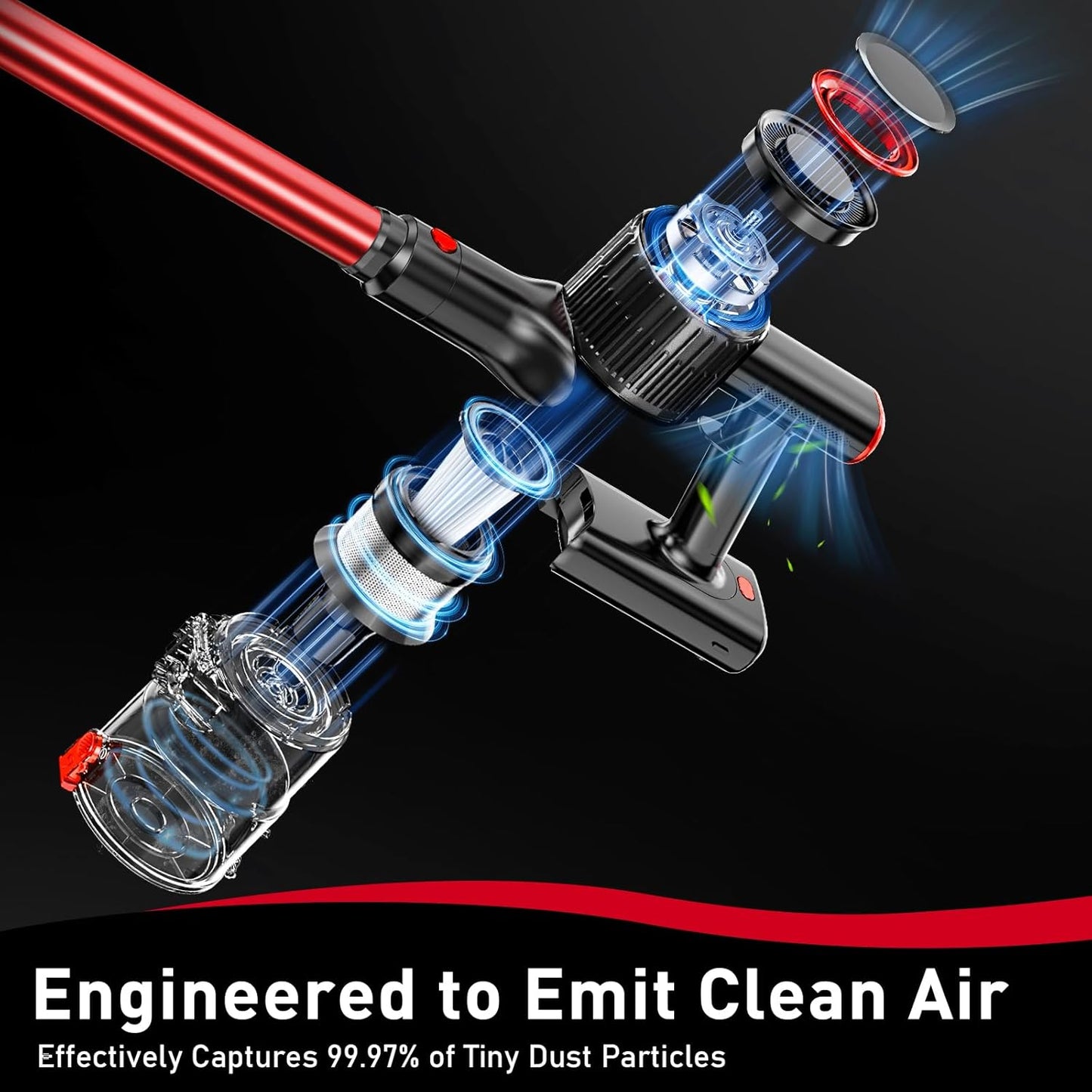 Skiennix Cordless Vacuum Cleaner - 45KPA Powerful Suction | 45-Minute Runtime | 8-in-1 Design for Home & Pet Hair