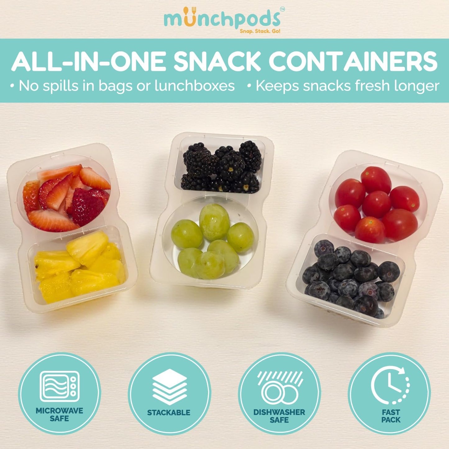 Skiennix Reusable Snack Containers - 20 Pack with Lids for Portion Control | Double Compartment for Kids' Meals