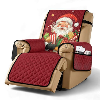 Red Santa Claus Recliner Armchair Cover - Fit Up To 60cm with Non-Slip Straps