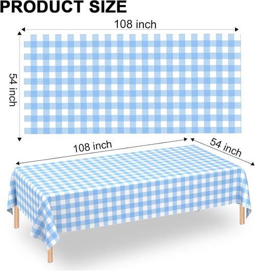 Light Blue Gingham Tablecloths by [Brand Name] - Disposable Rectangular Plastic Covers for Parties & Events | 54 x 108 Inch