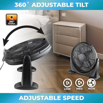 EZ-CHILL 20" High Velocity Floor Fan with 180 Degree Adjustable Tilt, 3 Speed, Ideal for Home, Bedroom, & Office, 01302