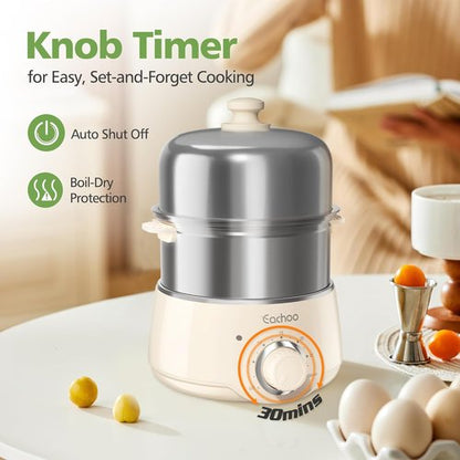 CACHOO 14-Egg Stainless Steel Egg Cooker - Rapid Boiling with 30-Min Timer & Auto Shut Off | Compact & Dishwasher Safe