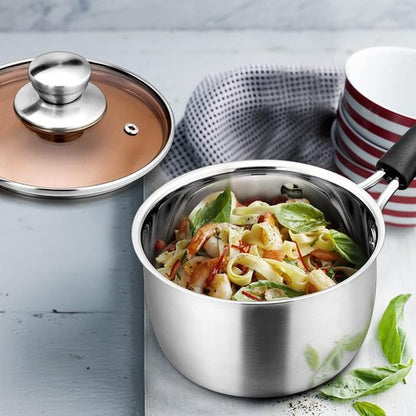E-far Stainless Steel 1 Quart Saucepan with Glass Lid - Easy Clean & Rust-Free Cooking Pot