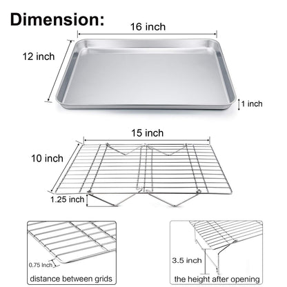 TeamFar Baking Sheet with Rack Set(2 Pans & 2 Tier Racks), Stainless Steel Cookies Sheet Baking Pans & Cooling Roasting Rack for Cookie Bacon Meat, Oven & Dishwasher Safe, Healthy & Stackable