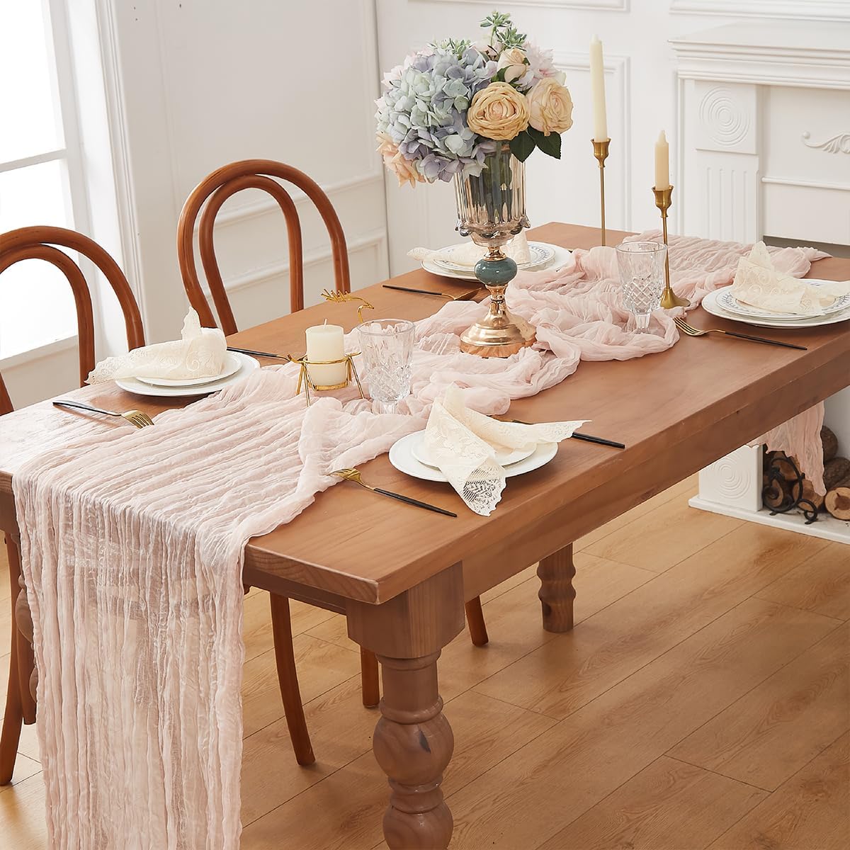 Regine Switzerland Cheesecloth Table Runner - Dusty Pink 120 Inch for Boho Rustic Decor