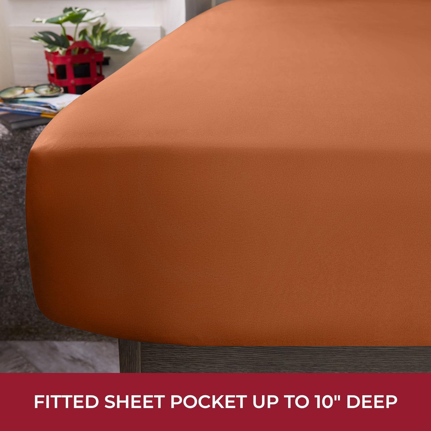 Mellanni RV Short Queen Sheets - 4 PC Iconic Collection Bedding - Hotel Luxury, Extra Soft, Cooling Bed Sheets - Deep Pocket up to 10 inch (RV/Short Queen, Terracotta)