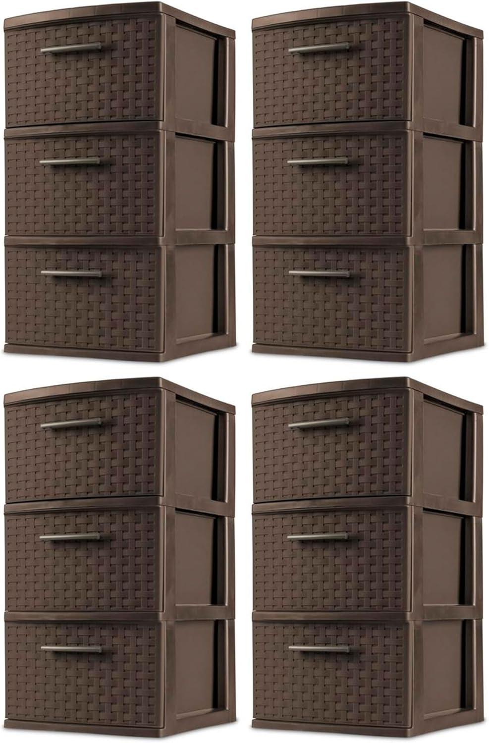 Sterilite 3 Drawer Storage Tower - Decorative Weave Organizer for Dorm, Closet & Bedroom - Espresso Finish