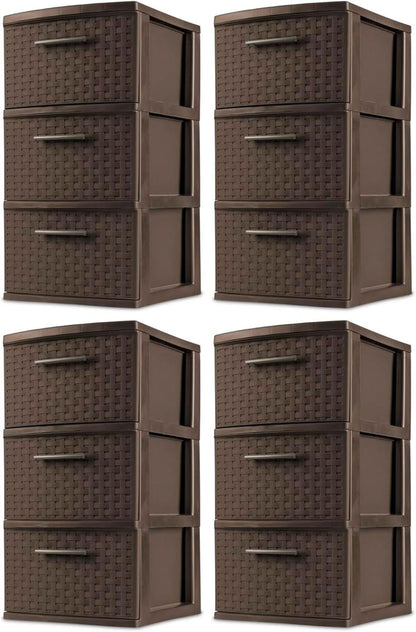 Sterilite 3 Drawer Storage Tower - Decorative Weave Organizer for Dorm, Closet & Bedroom - Espresso Finish