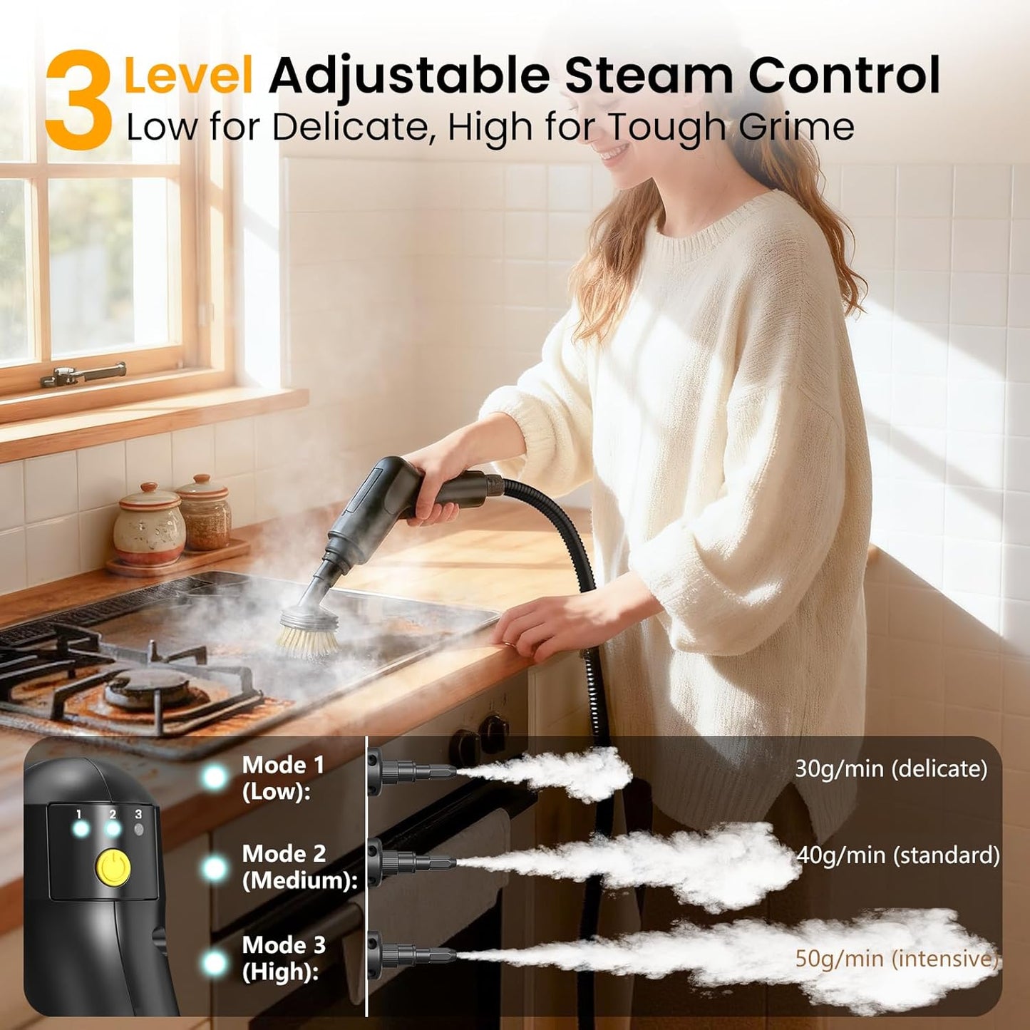 Skiennix Pressurized Steam Cleaner - 1.6L Handheld Steamer with 3-Level Adjustment & 2500W Power | 22-Piece Accessory Set for Home, Car & Multi-Surface Cleaning
