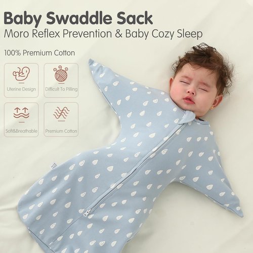 Insular Baby Transitional Swaddle - 2-Way Zipper Newborn Sleep Sack | Arms Up Infant Sleeping Bag, Raindrop, 0-3 Months