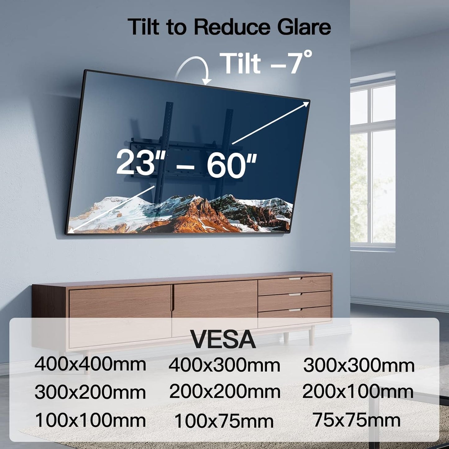 Perlesmith Tilting TV Wall Mount Bracket - Low Profile for 23-60 Inch LED, LCD, OLED TVs | VESA 400x400mm, 115lbs Capacity