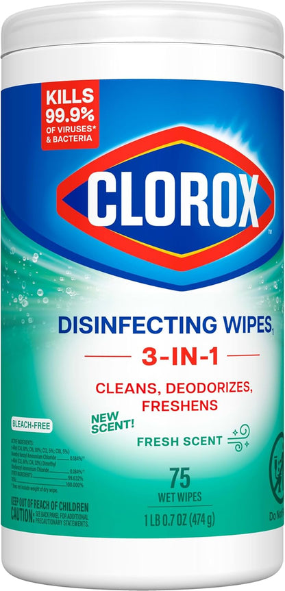 Clorox Disinfecting Cleaning Wipes - Fresh Scent, Bleach-Free, 75 Count for Effective Cleaning