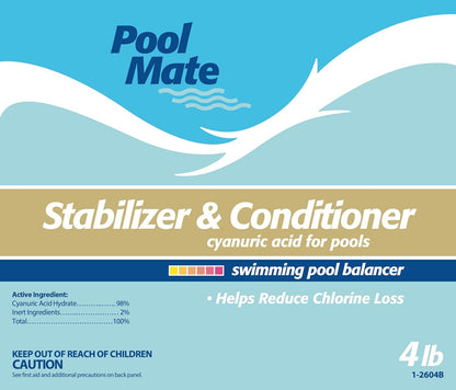 Pool Mate Premium Pool Stabilizer - 4 Pounds Concentrated Cyanuric Acid for Longer Lasting Chlorine
