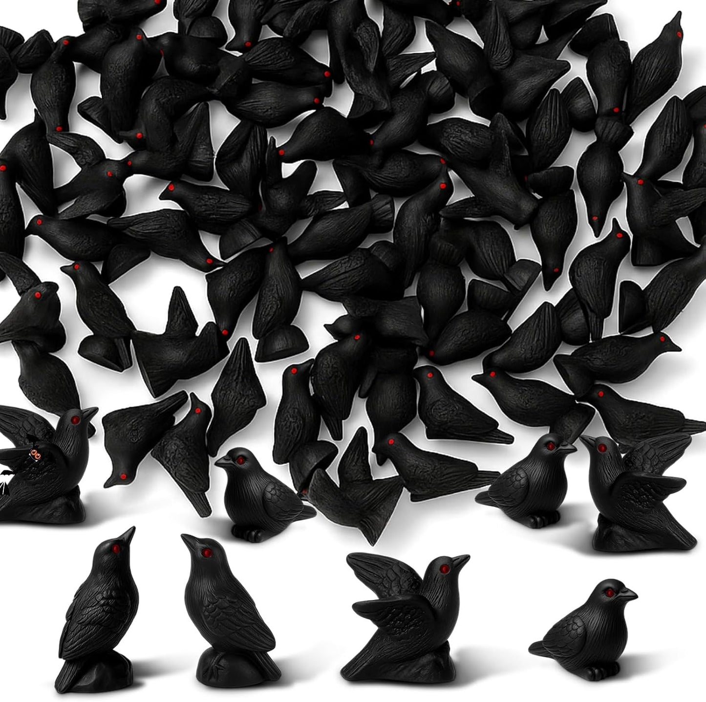 Yalikop Miniature Crow Figurines - 40 Pcs Black Resin Ravens for Dollhouse & Garden Decor