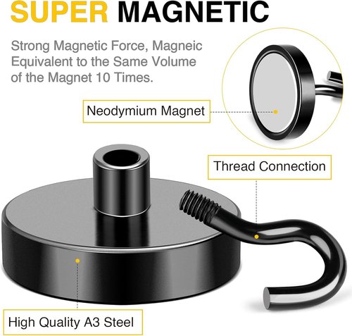DIYMAG Magnetic Hooks - 170Lbs Heavy Duty Silver S-Hooks for Garage, Kitchen & Office | 10 Pack