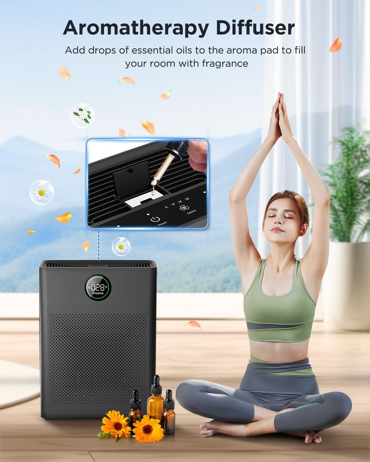 MOOKA Air Purifier - Large Room Coverage Up to 2200 Sq.Ft | Washable Filter & PM 2.5 Display for Pets & Home