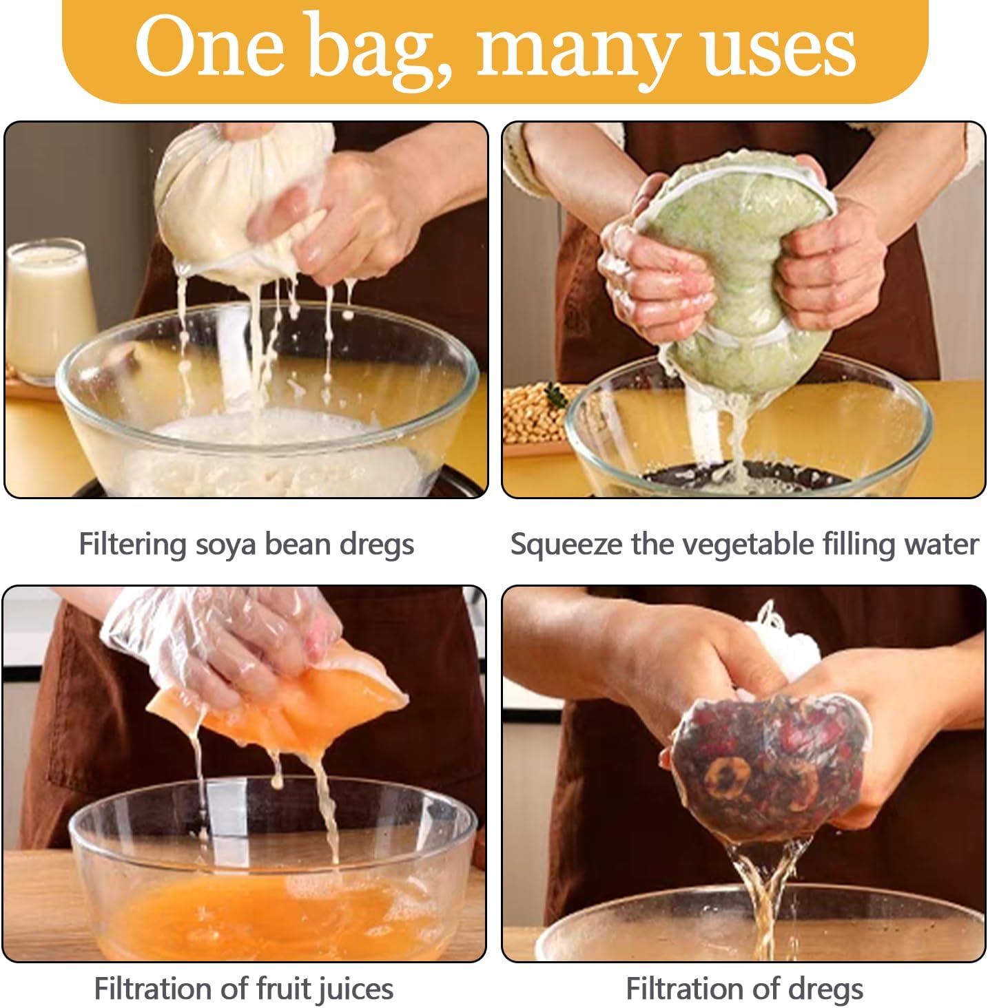 Regine Switzerland Cheese Cloth Bag - Reusable Straining Bag for Nut Milk, Soy Milk & Dumpling Fillings