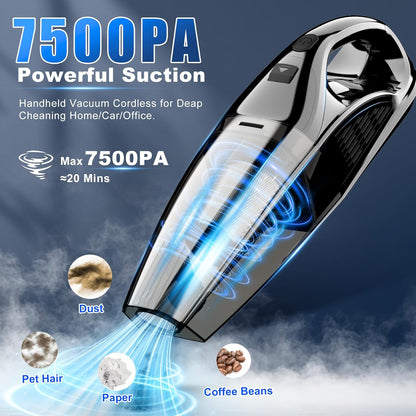 Upbooz Handheld Vacuum - Cordless Portable Car Vacuum with 7500Pa Suction | 670ML Lightweight Cleaner for Home & Pet Hair