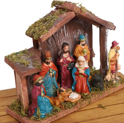 Regine Switzerland Christmas Nativity Figurine - Beautiful Nativity Scene Statue with Wooden Stable