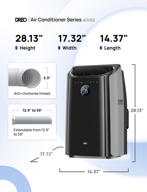 DREO Portable Air Conditioners, 8000 BTU (DOE) AC Unit for Bedroom with Drainage-free Cooling, 3-in-1 with Fan & Dehumidifier, Touch/APP/Voice/Remote, 24h Timer, Smart Floor AC for Room Indoors