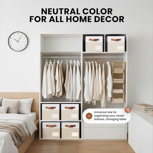 Large Closet Storage Baskets by [Brand Name] - 14x10 Heavy Duty Organizer Bins with Handles & Labels | Decorative Collapsible Baskets for Living Room, Bedroom, Nursery