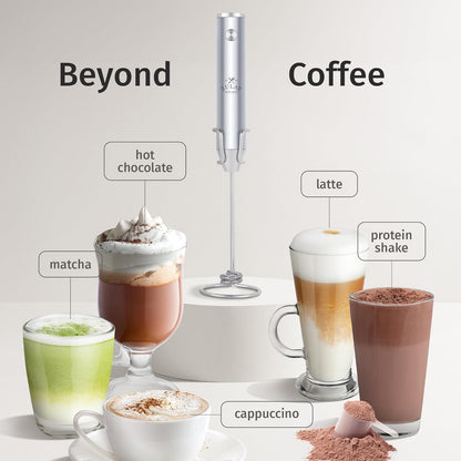 Zulay Kitchen Rechargeable Milk Frother - Powerful 2-Speed Motor, Waterproof, 2000mAh Battery | Pure Silver Drink Mixer for Lattes, Cappuccinos, Matcha & Protein Powder