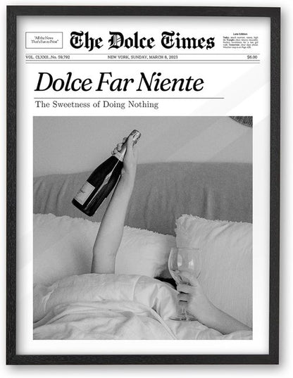 iHery Premium Black Oak Wood Framed Wall Art - Retro "Dolce Far Niente" Canvas Decor | 8x10in for Dorm & Living Room