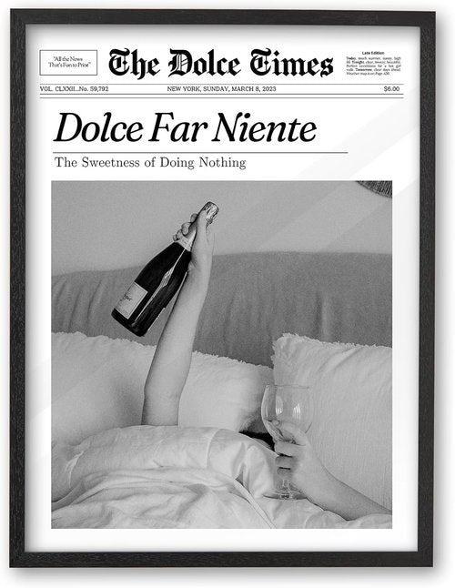 iHery Premium Natural Black Oak Wood Framed Wall Art - Dolce Far Niente Canvas Decor | 12x16in for Girly Dorm & Living Room