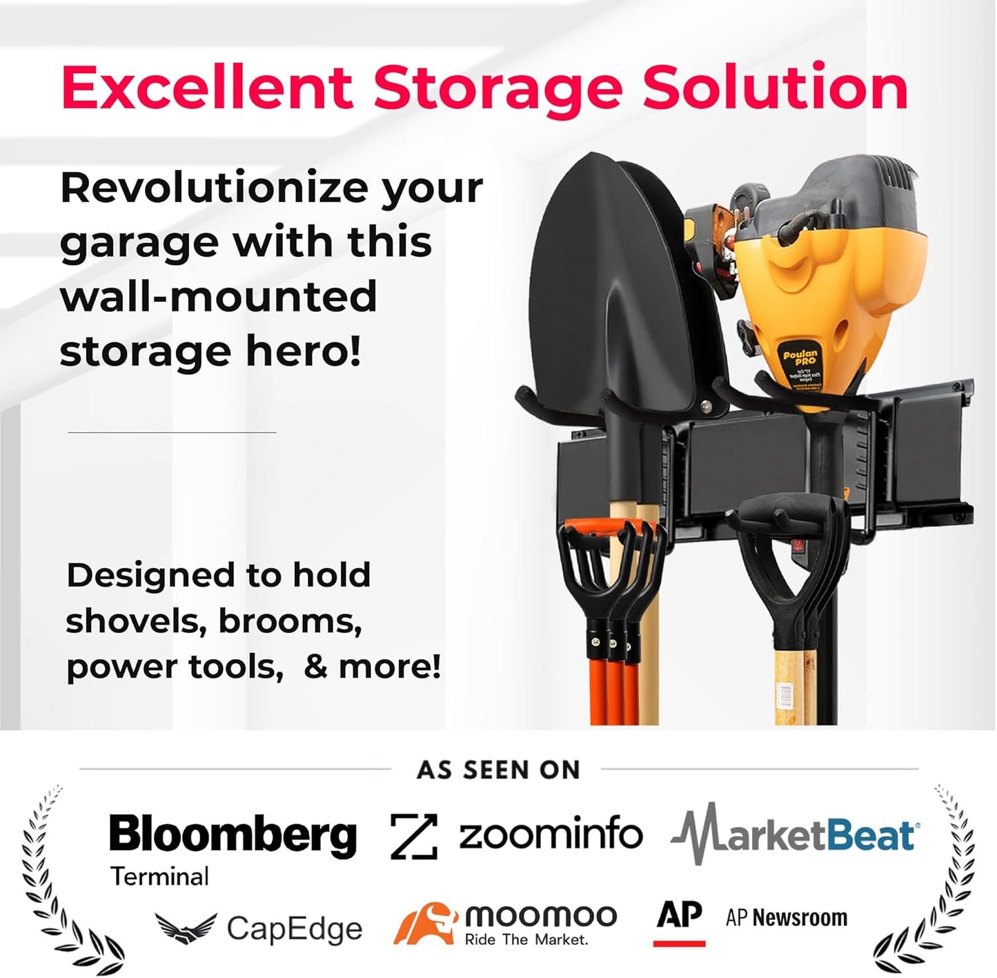 TIDYME Garage Wall Organizer - 64" Heavy-Duty Tool Storage Rack | Adjustable Double-Layer Hooks | 400 lbs Capacity