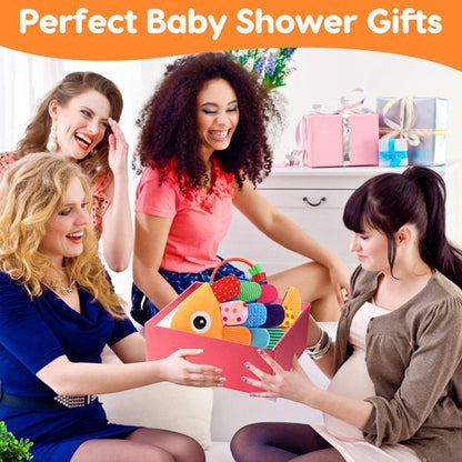 Baby Sensory Tummy Time Toys 0-6 Months Music Fish Toy for Infant 3 4 5 6 Month Old Black and White High Contrast Newborn Toys with Mirror Crinkle Rattle for 3-6 6-12 Months Baby Boy Girl Shower Gifts